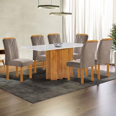 Imagem de Mesa de Jantar 6 Lugares Lorena Londres com Vidro Cinamomo/Off White/Bege Escuro - Cel Móveis