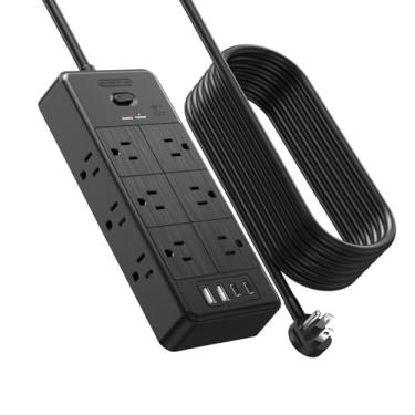 Imagem de NTONPOWER Filtro de linha 4000J Cabo de 3 m, cabo de extensão longo com 12 tomadas e 4 portas USB (2 USB C), extensor de saída múltipla de 3 lados, montado na parede para escritório em casa