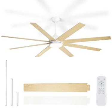 Imagem de Fanbulous Ventiladores de teto brancos com luzes, ventiladores de teto grandes de 182 cm com luz e controle remoto para sala de estar, pátio, 6 velocidades, motor CC silencioso reversível, 3 CCT, 8