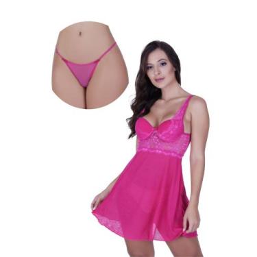 Imagem de Camisola com Bojo e Tanga Transparente Tule -c2 CAMISOLA ELISA - BELLA