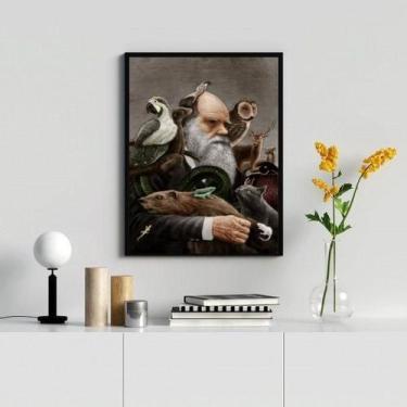 Imagem de Quadro Darwin com Animais 24x18cm - Vidro e Moldura Preta - Quadros On