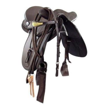 Imagem de Sela Marrom Completa Australiana Com Cabeça Arriada Premium - Couros A