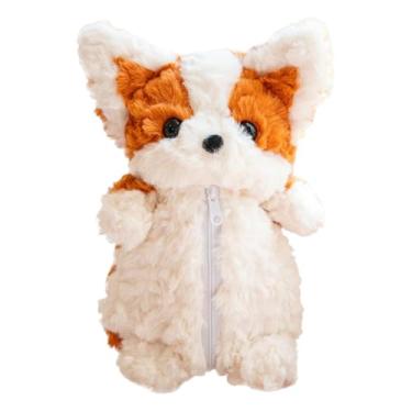 Imagem de Ioensy Estojo de pelúcia para lápis, bolsa de cosméticos com fecho de zíper, bolsa criativa para lápis, de bicho de pelúcia para faculdade, adolescentes, Laranja