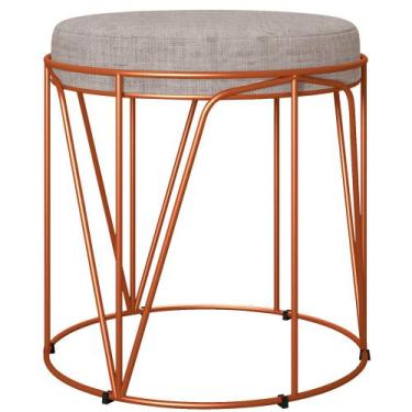 Imagem de Puff Decorativo Aramado Bronze Zaya L02 Linho Bege - Lyam Decor