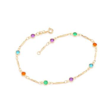 Imagem de Tornozeleira Rommanel Ouro 18K C/ Cristais Redondos 4,0Mm