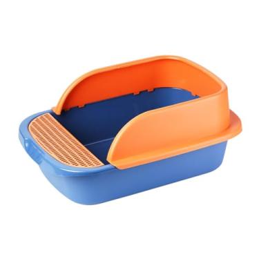 Imagem de Caixa de areia para gatos, bandeja de areia de gatinho, bacia semifechada à prova de salpicos para gatos, caixa de areia retangular semi-fechada anti-respingos para gatos (azul, grande)