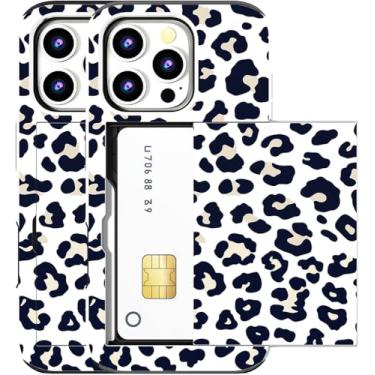Imagem de MUQR Capa compatível com iPhone 15 Pro Max com porta-cartão fofo - Design Kawaii, proteção contra quedas de grau militar, capa carteira robusta para mulheres (bolinhas brancas de leopardo e guepardo)