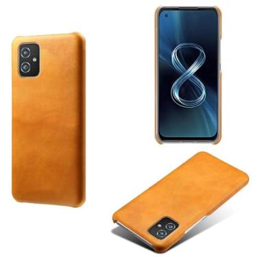 Imagem de Capa para Asus ZenFone 8 ZS590Ks,Proteção contra quedas,Casca de volta de cor sólida simples,Design de couro de imitação de plástico-Orange