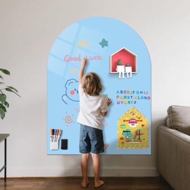 Imagem de Quadro negro magnético para crianças, 100 cm x 80 cm - adesivo atualizado, inclui quadro apagável a seco, estojo magnético, 5 marcadores de quadro branco à base de água (azul claro)