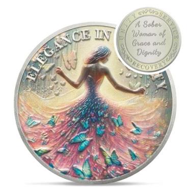 Imagem de Moeda Sobriety Coin Artsy Grace Recovery Butterfly AA Coin - IELCJJ