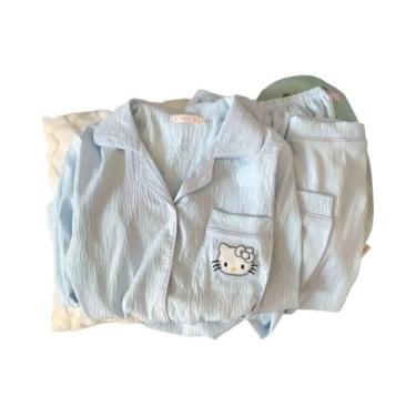 Imagem de Pijamas Kawaii Hello Kitty Com Mangas Longas E Calças, Roupa De Dormir