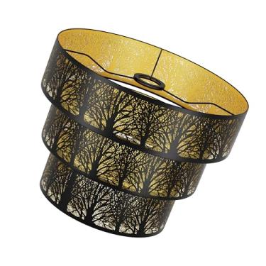Imagem de Abajur abajur de tambor 33,5 cm de largura x 25,4 cm de altura x 4,1 cm (aranha) metal preto dourado grande 3 camadas cúpula abajur para lâmpadas de chão, luminária de cabeceira e luminária de mesa