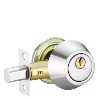 Imagem de SUYA Fechadura de cilindro único com chaves, fechadura externa redonda com chave para porta de entrada frontal, níquel acetinado