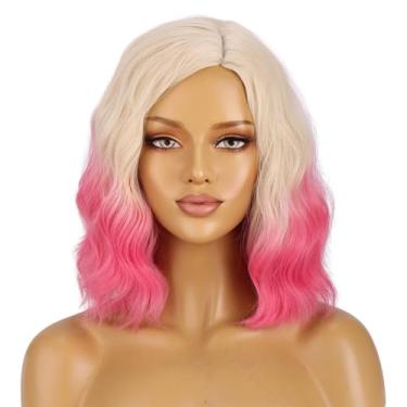 Imagem de BERON Perucas Loiras Claras Rosa Ombre Curtas Curtas Onduladas para Mulheres Meninas Comprimento do Ombro Ondulado Resistente ao Calor Peruca Sintética Cosplay Fantasia Festa ou Diário