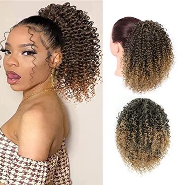 Imagem de DUTIKA Extensão de rabo de cavalo com cordão, extensões de rabo de cavalo sintético, sensação de cabelo humano, rabo de cavalo cacheado crespo rabo de cavalo afro puff cordão para mulheres negras