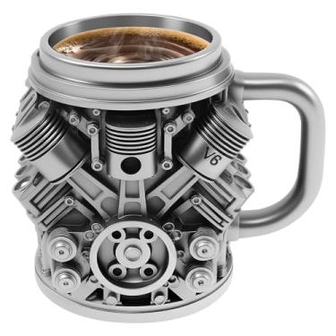 Imagem de Tcwhniev Caneca de aço inoxidável com motor personalizado, copo de café criativo para carro V6/V8 com alça, caneca de café com motor automotivo novidade 2025 (v6)