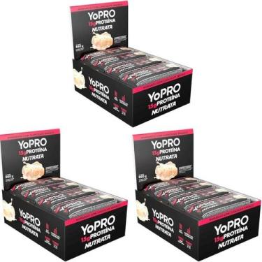 Imagem de 3x Barra YoPRO Sabor Morango Chocolate Branco 12 Barras 40g - NUTRATA,
