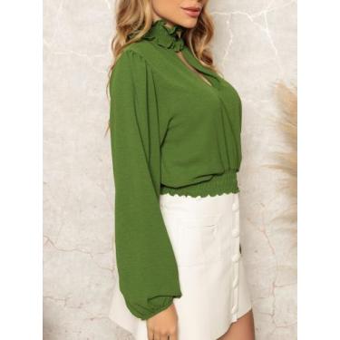 Imagem de cropped gola alta com manga cintura elasteque - luwink