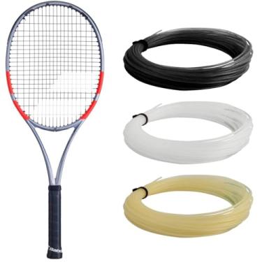 Imagem de Babolat Raquete de tênis Pure Strike 98 18x20 4ª geração, cinza carbono - amarrada com estripa branca de 16 g em tensão de faixa média (aderência de 11 cm)