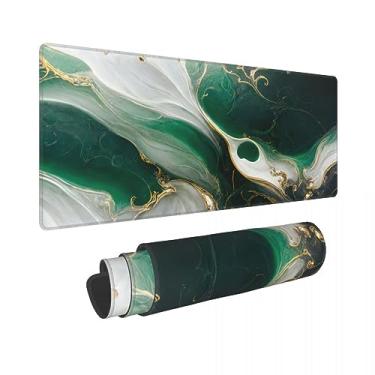 Imagem de CANFLASHION Tapete de mesa, tapete de mesa de escritório 80 cm × 28 cm, mouse pad grande para jogos, mouse pad durável para computador estendido, à prova d'água, grosso, grande, com base de borracha antiderrapante, escritório, casa, verde, branco, mármore