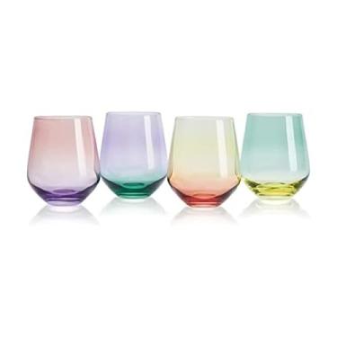 Imagem de Mikasa Chroma Conjunto de 4 taças de vinho sem haste, 370 ml, arco-íris