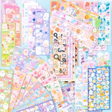 Imagem de Incinkod 60 Sheets Korean Stickers, Kpop Deco Stickers for Photocard Self Adhesive Colorful Stickers Cute Korean Sticker with Rabbit Bear Flower Cake for DIY Arts