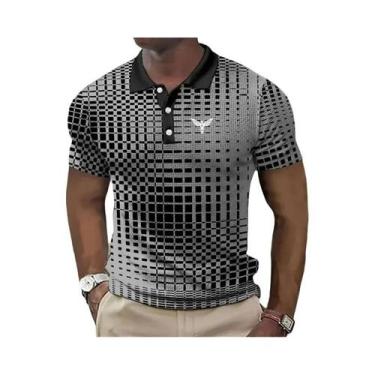 Imagem de Camisa Polo Masculina Com Estampa Gráfica, Manga Curta, Botão Frontal,