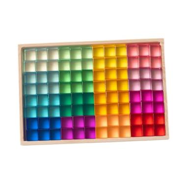 Imagem de menolana 96 peças de blocos de cubos de acrílico, brinquedos de treinamento sensorial, aprendizagem, jogo de empilhamento educacional 16 cores transparentes