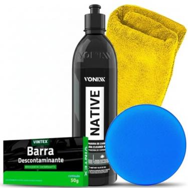 Imagem de Kit Limpeza e Descontaminação de Pintura Automotiva Cera Native Cleaner Vonixx V-bar Aplicador e Toalha Microfibra