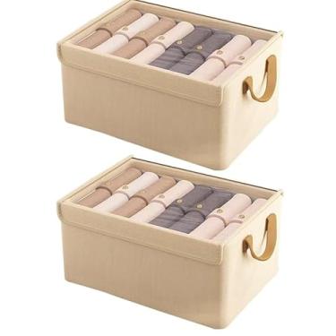 Imagem de KIT 3 Caixa de armazenamento dobrável multiuso com tampa, adequada para guardar roupas e brinquedos para evitar poeira(Cáqui*2)