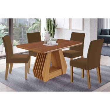 Imagem de Conjunto: Mesa de Cozinha Ágata Tampo Madeirado 130x80cm e 4 Cadeiras Maia Cinamomo - Nature/Suede Mascavo Chocolate - Cimol