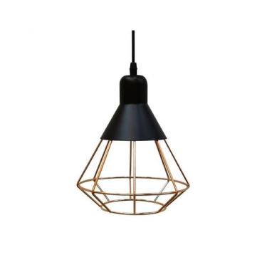 Imagem de Luminária pendente Retro Art Deco Metal Black Cage Copper - Lightbek O
