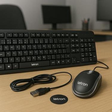 Imagem de Kit Teclado e Mouse USB Letron Preto ABNT2 105 Teclas 800DPI Resistent