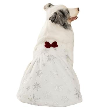 Imagem de FLAdorepet Vestido de cachorro branco para meninas grandes, vestidos de casamento de Natal extragrande, trajes de fantasia, roupas quentes de inverno para cães, presente de vestuário para cães (floco