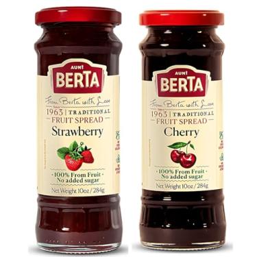 Imagem de Geleia Doce de Fruta Israelense Cereja e Morango (Cherry e Strawberry) AUNT BERTA 284g cada - 2 Unidades - Produto de Israel 100% FRUTA