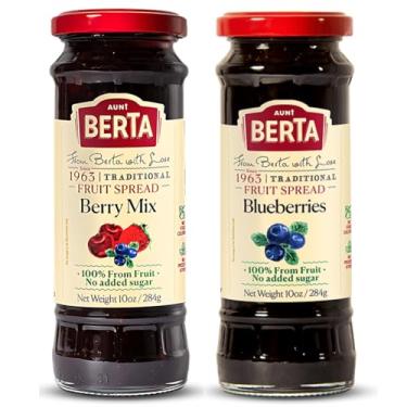Imagem de Geleia Doce de Fruta Israelense Frutas Vermelhas e Mirtilo (Berry Mix e Blueberries) Sem Açúcar Adicionado AUNT BERTA 100% FRUTA - 2 Unidades de 284g cada