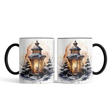 Imagem de Caneca xicara porcelana lamparina lampião Natal 25EI (preto)