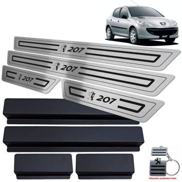Imagem de Soleiras Aço Inox Peugeot 207 2009 A 2015 Preto Baixo Relevo