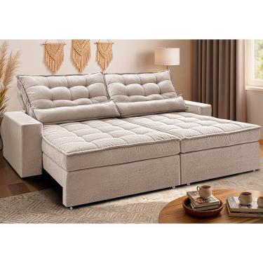 Imagem de Sofá Retrátil E Reclinável 2,52m Molas Ensacadas Belle. Boucle Cama Inbox Bege Claro