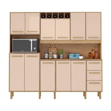 Imagem de Armário De Cozinha Amanda 11 Portas 2,12mt Amêndoa Off White