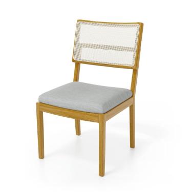 Imagem de Cadeira Milena Madeira Maciça Assento Estofado Encosto De Tela Sintética Linho Cinza 407