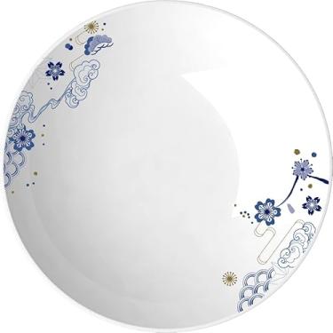 Imagem de Saladeira em porcelana, modelo Convexa, Pólen, Redonda, Tamanho G, Germer, Branco com detalhes em azul e dourado
