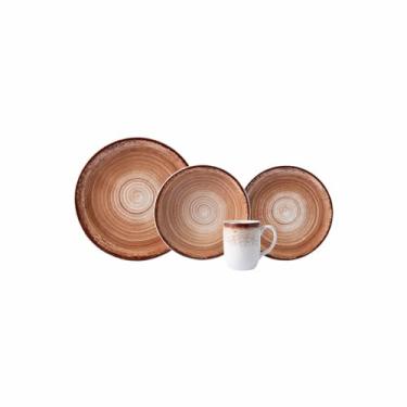 Imagem de Serviço de 16 peças com Bowl Multiuso e Caneca em Porcelana, Modelo Redondo Oca, Decoração Esfera Marrom, Porcelana Schmidt