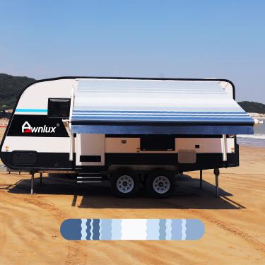 Imagem de Awnlux Tecido de toldo RV de substituição à prova d'água de vinil para toldos de acampamento, tecido de ajuste universal, proteção solar UV, bloqueador de sol, capota de para-sol, abrigo de toldo, faixa azul de 3,8 m (tecido 3,8 m)