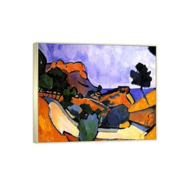 Imagem de Pintura famosa em tela - imagem de arte de parede de paisagem - Estrada na montanha - Pôster moldura prata para decoração de casa 70 x 85 cm 27 x 33 pol