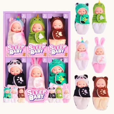 Imagem de Mini Boneca Reborn Sleep Baby Fantasia Animal – Kit com 6 Unidades em Vinil 11cm | Modelos Panda, Urso, Coelho, Sapo, Unicórnio e Dragão | Roupinhas Removíveis | Brinquedo Infantil