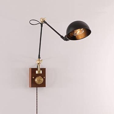 Imagem de Luminária de parede vintage com braço articulado, luminária de cabeceira de cabeceira em nogueira antiga, arandelas com fiação E27 para sala de estar e quarto