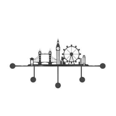 Imagem de Cabide preto montado na parede, cabideiro de metal com 5 ganchos para entrada, banheiro, quarto, suporte de parede