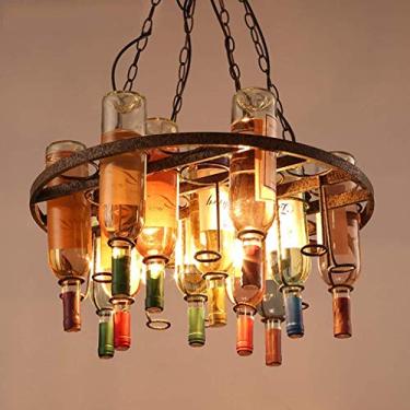 Imagem de Lustre, Luminária pendente de decoração colorida, Luminária pendente criativa de garrafa de vinho adequada para loft, bar, varanda, lâmpadas de vidro, iluminação de bar redonda/quadrada (Cor