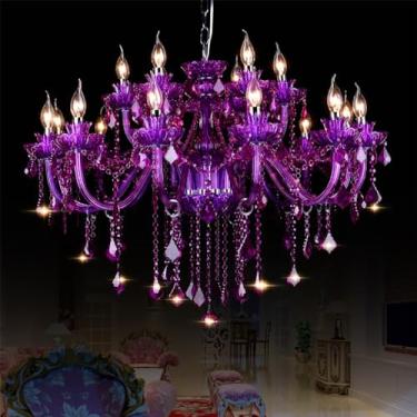 Imagem de Lustre de cristal europeu de luxo para sala de estar, sala de jantar, quarto, villa, hotel, ktv, bar, iluminação pendente estilo vela de 8 luzes